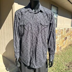 Panhandle Rough Stock Shirt Large Western‎ Pearl Snap Button Cotton Long Sleeve